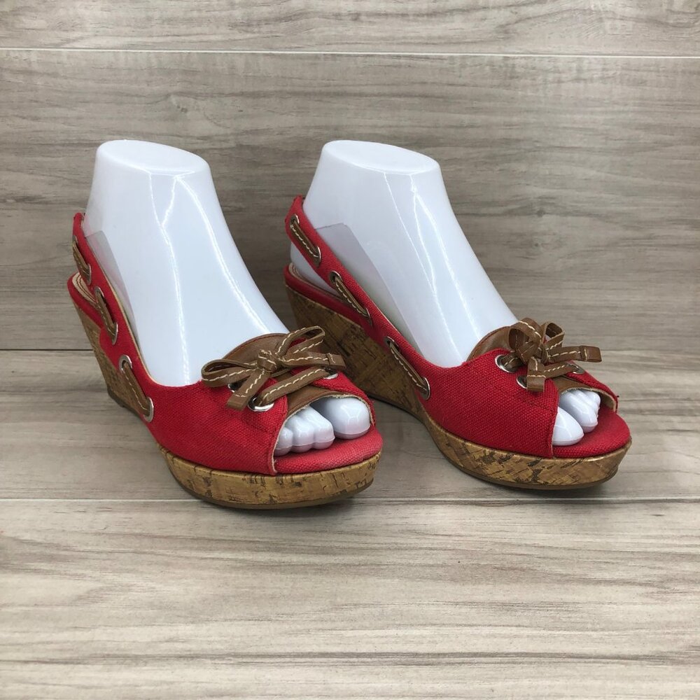 Nickels Wedges Women's 6.5 Ajax Red Cork Slingback Open Toe